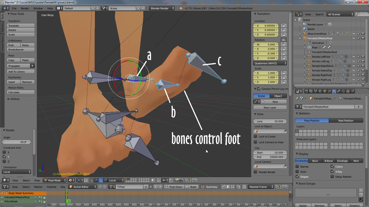 Bones control how each mesh deforms and articulates