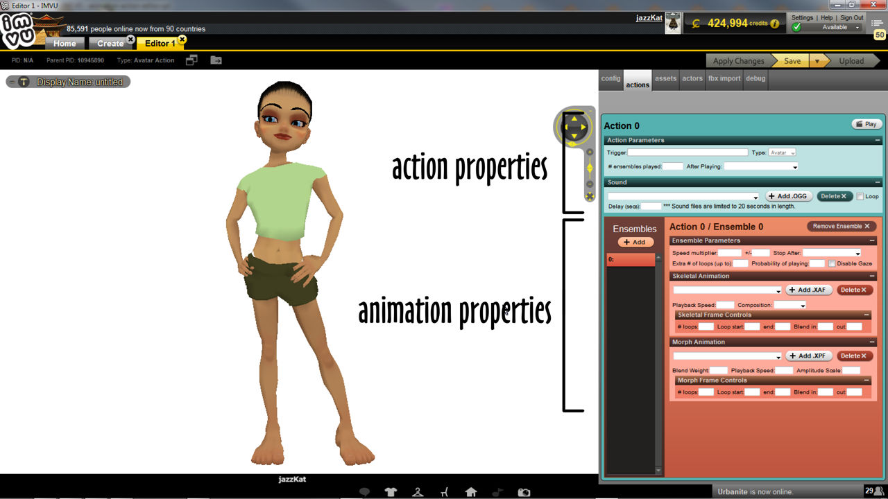 Actions are divided into two section; top controls overall Action; bottom control the assets