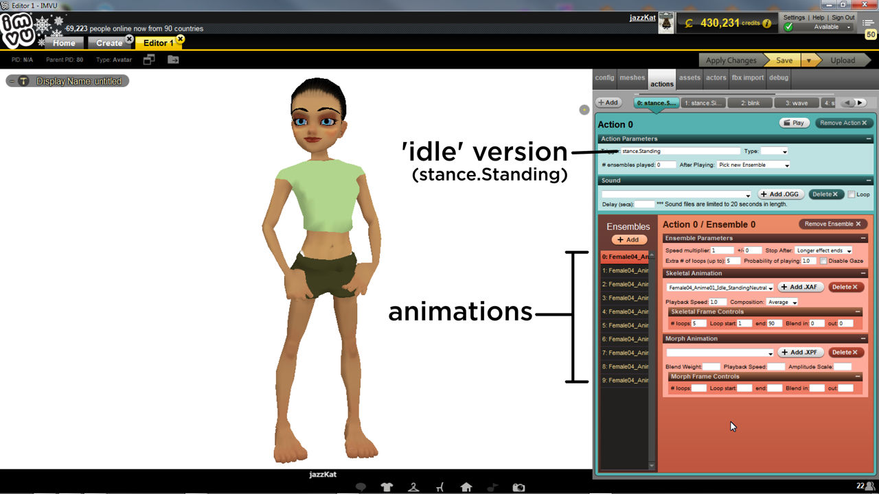 Idle actions typically include a number of randomly selected ensembles (animations)