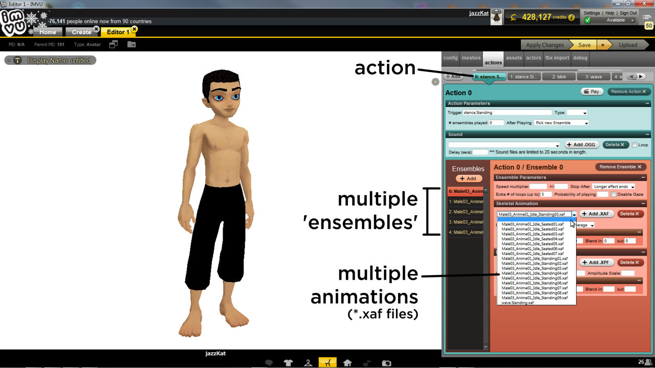 Setting up an action that uses multiple animation is the same as for a single except it uses more sequences