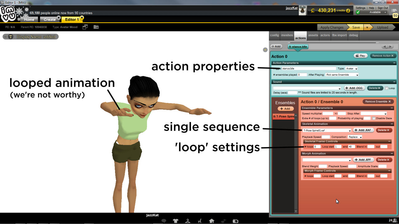 Setting up an action with single looped animation (exported from Blender)