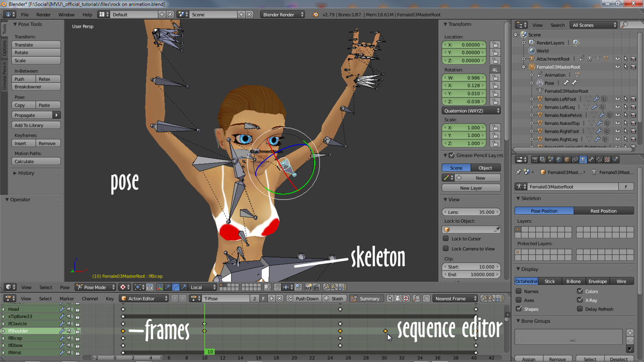 Making poses and animations in Blender