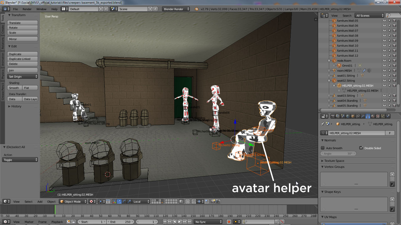 Avatar helpers aid setting up where the avatar appears in rooms and on furniture items