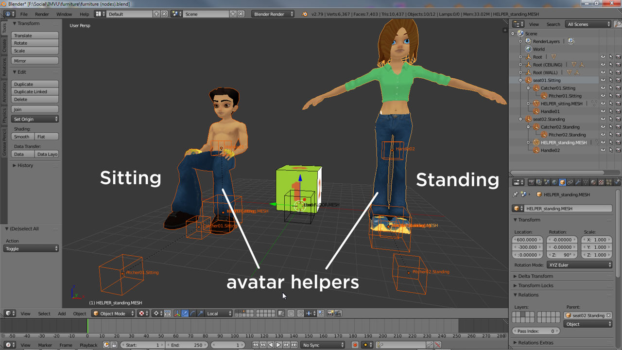 Each helper is accompanied by a set of nodes used to position the avatar