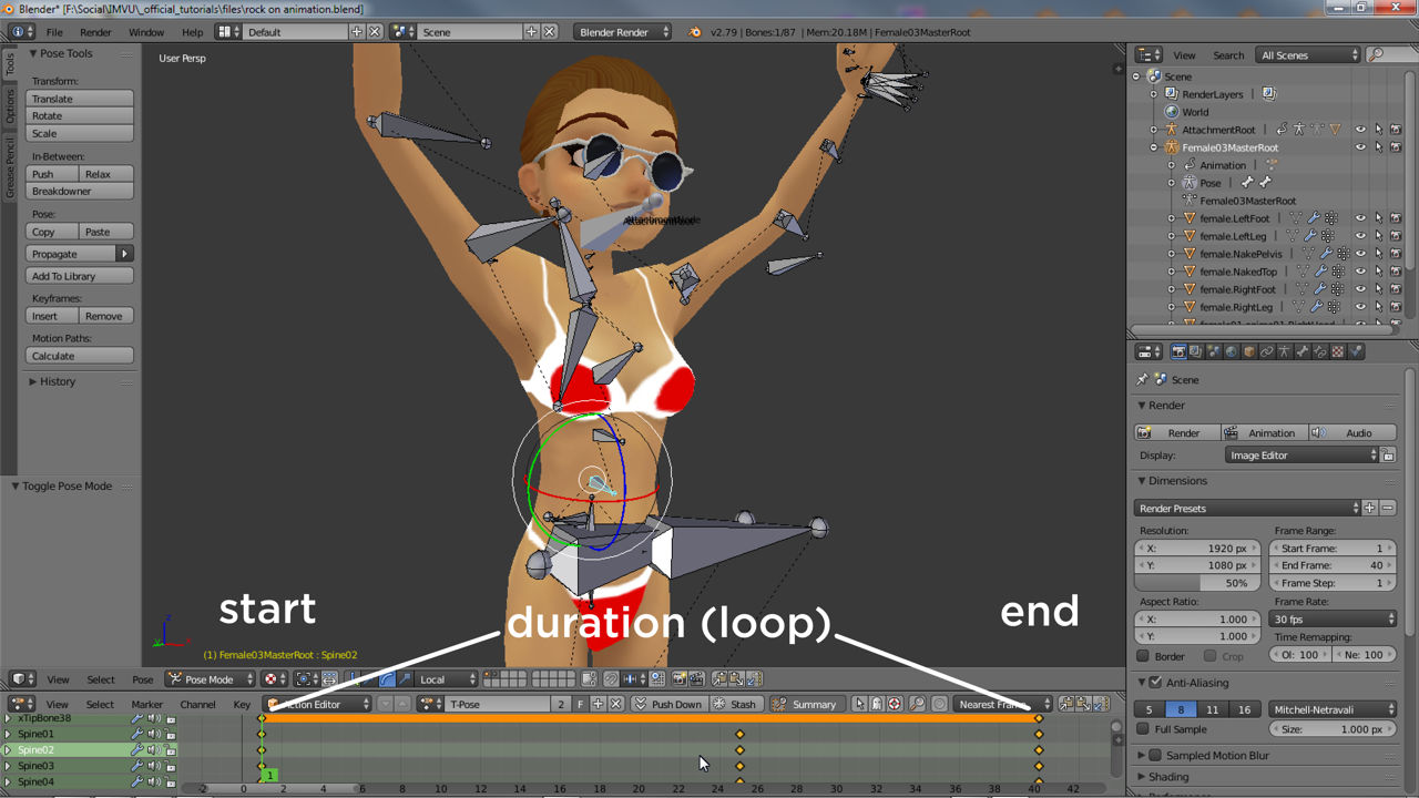 A looped animation in Blender needs to be set up so the start and end are the same