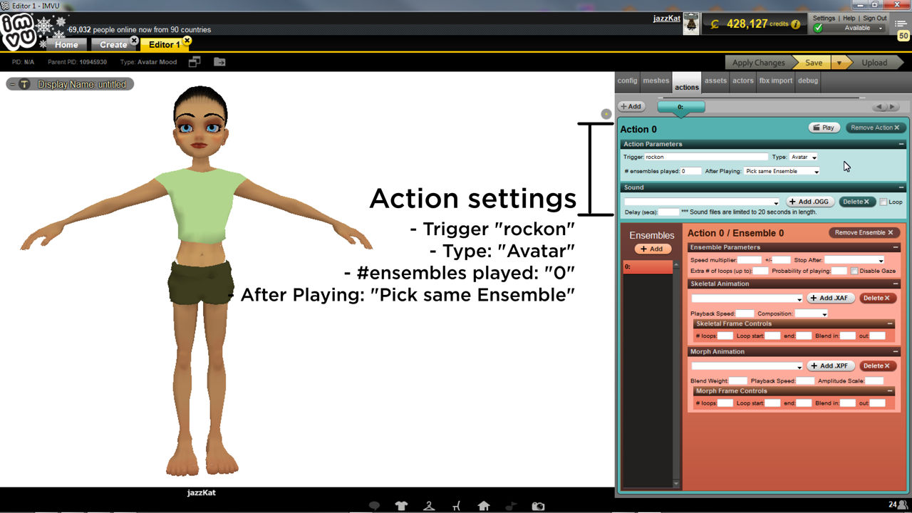 Set up an action with the imported animation