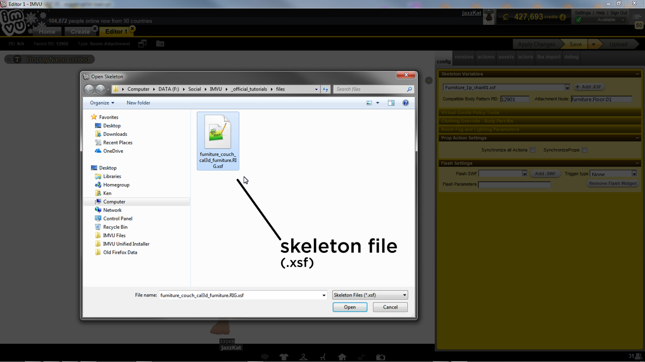 Manually loading an XSF skeleton file into a derived project in IMVU