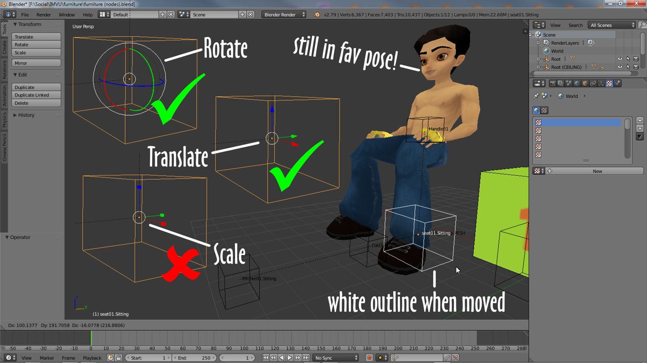 To move the seat node group select and manipulate seat[n].Sitting/Standing