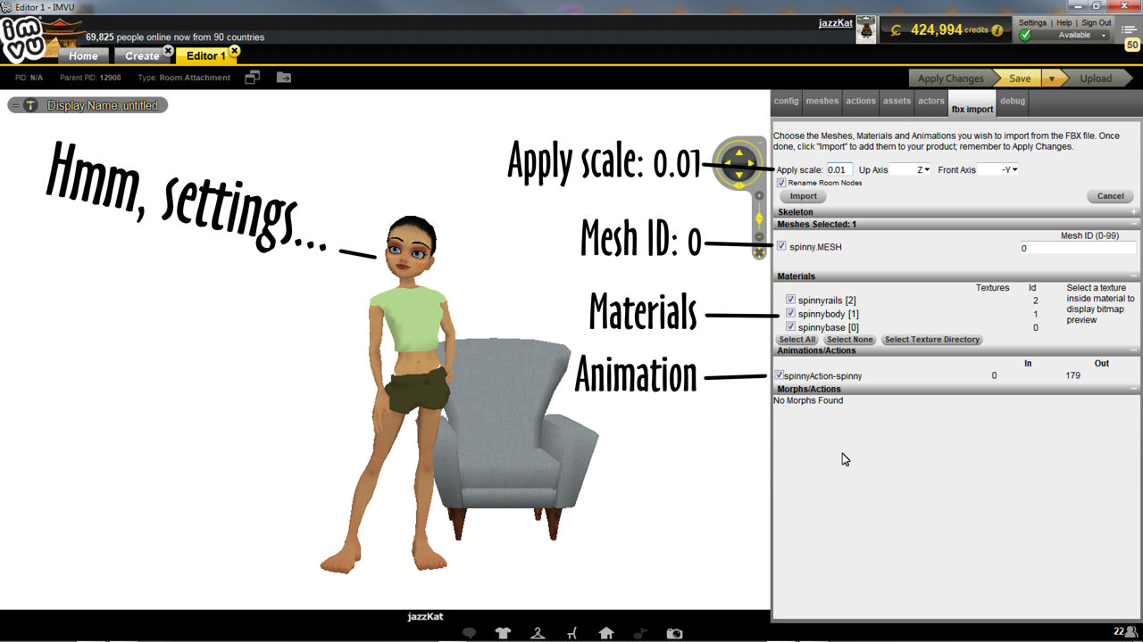 FBX settings to import the animated furniture item