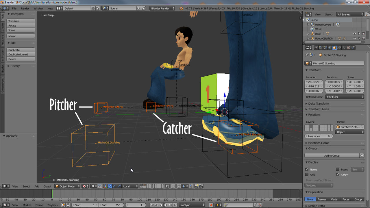 Catcher & Pitcher for sitting and standing poses in Blender