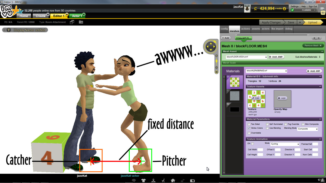 Distance between Catcher & Pitcher ensures avatars interact properly