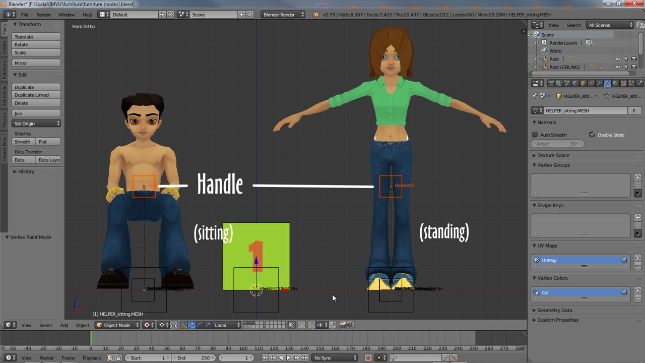 The default position of the Handle node (shown in Blender)