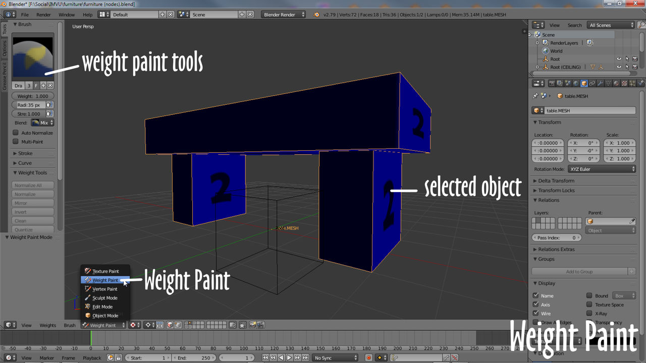 Switching to Weight Paint mode in Blender with object selected