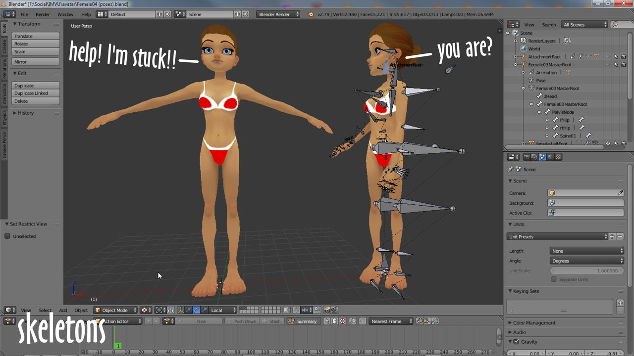 Help I'm stuck. Without a skeleton the avatar is little more than a collection of fixed meshes