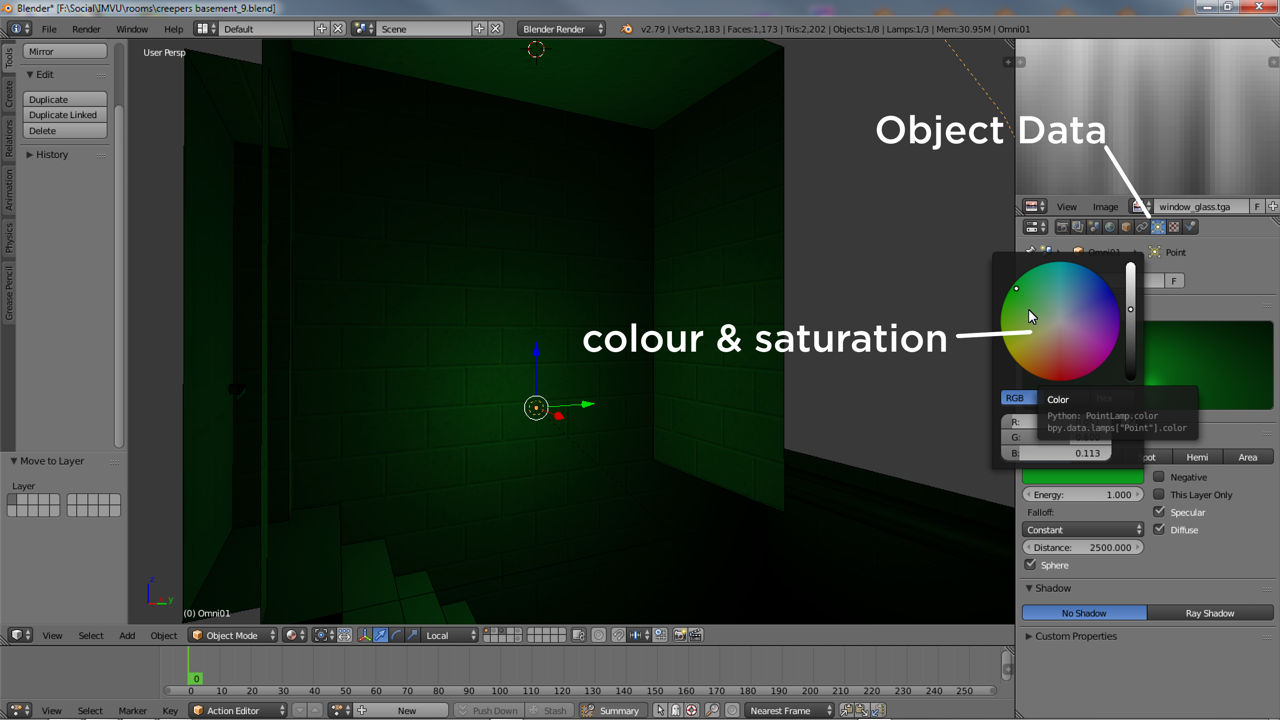 The colour of lighting can be changed in Blender when using Lamp objects