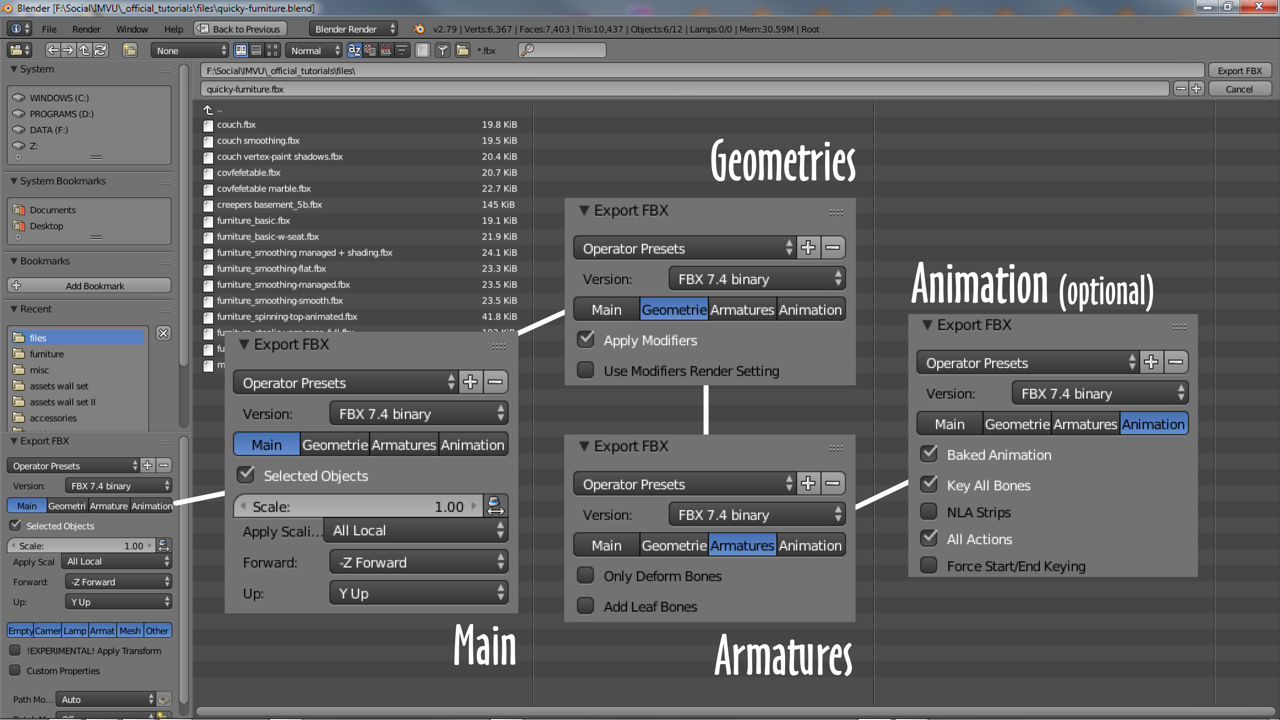 Select the objects to include in the FBX then check these settings