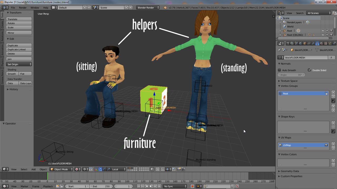The starter files contents showing a furniture block and two avatar helpers