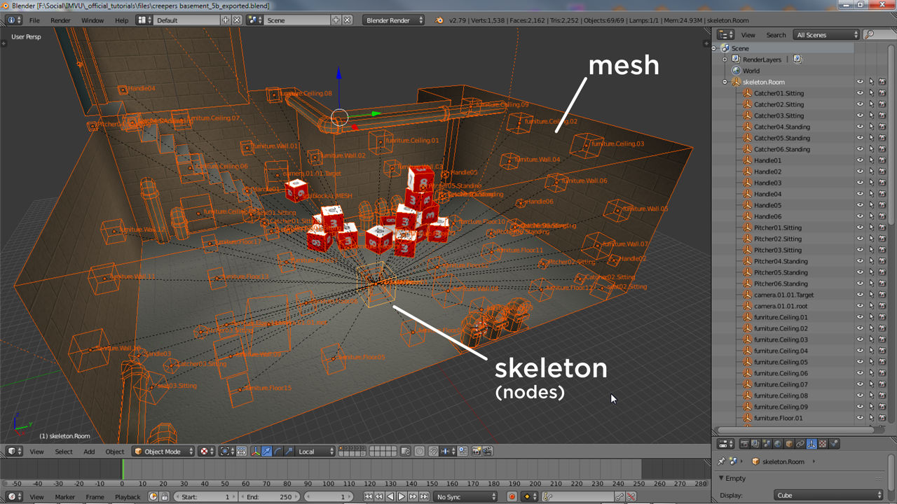 A more complex skeleton of nodes for a room