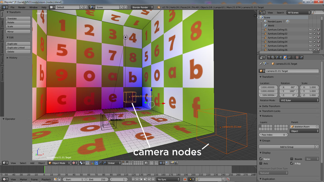 For Blender IMVU cameras are a two-node pairing, a root and target