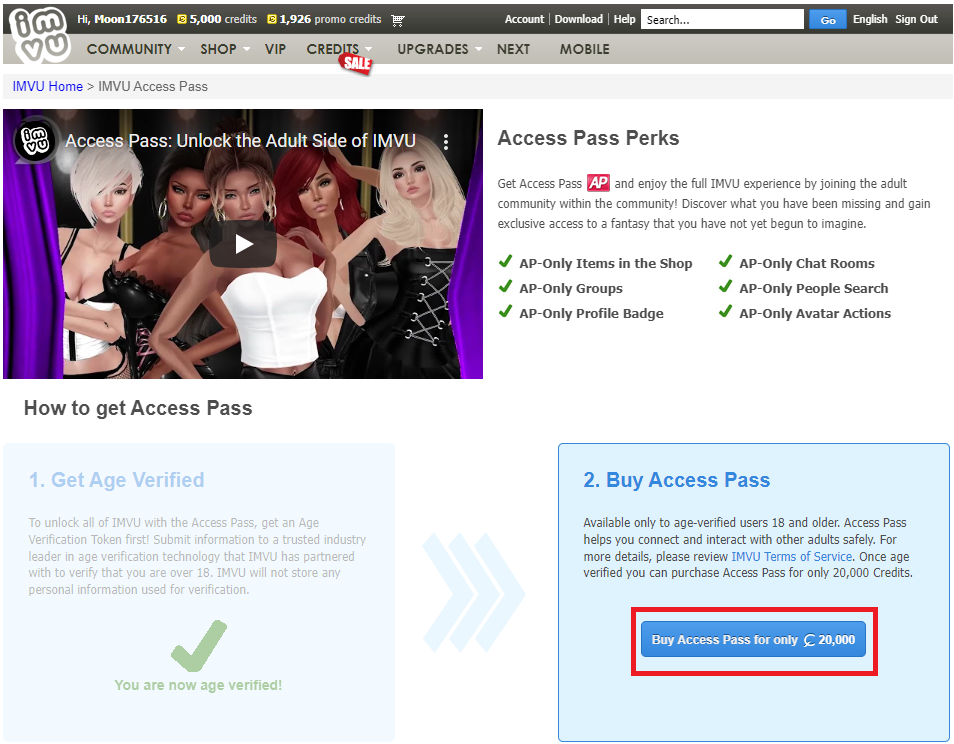Faça amigos virtuais ou conheça um amante virtual com o IMVU Access Pass  (AP) — IMVU