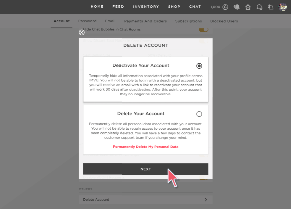 How to Delete Your Account on IMVU site